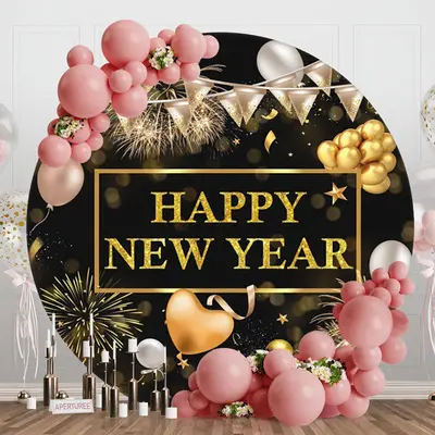 Flags Balloon Happy New Year Round Holiday Backdrop - Aperturee