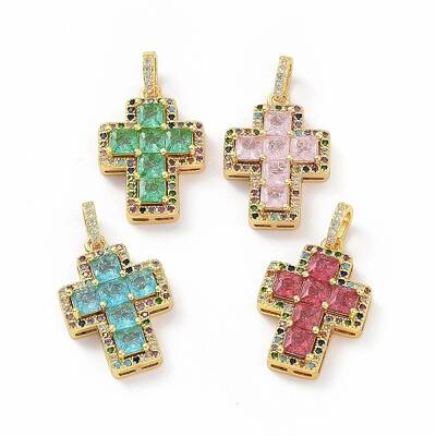 Brass Micro Pave Clear Cubic Zirconia Pendants