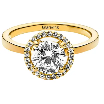 Sterling Silver with Yellow Gold Plated Round Shaped Moissanite Personalized Engraving Engagement Ring