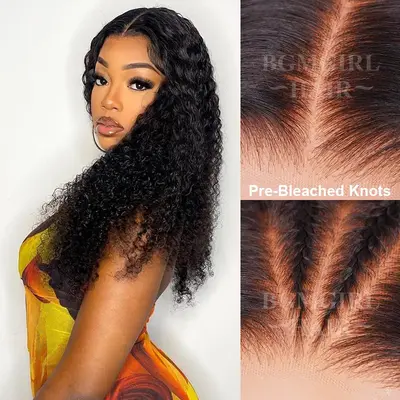 Pre-Bleached Kinky Curly Wear Go Wig 7x5 HD Lace Closure 180% Density