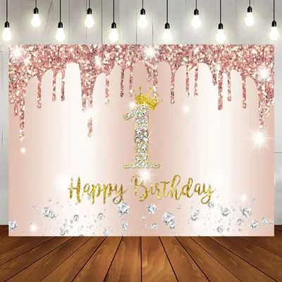 Rose Glod Glitter Diamond 1st Birthday Backdrop - Aperturee