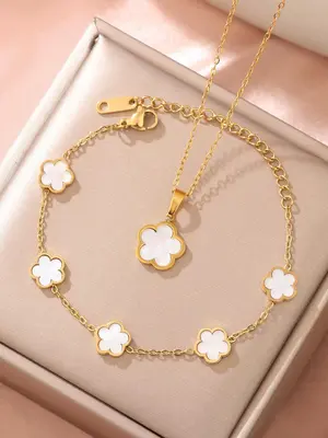 2pcs/set Women's Elegant Fashion Flower Design Pendant Necklace & Bracelet, Casual Trendy Fashionable Jewelry Set for Women, ...