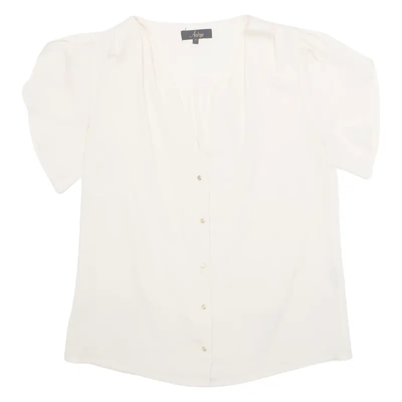 AN'GE Womens Blouse Cream V-Neck S