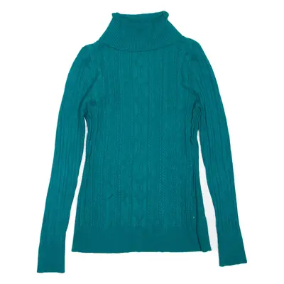 CAROLYN TAYLOR Jumper Green Cable Knit High Neck Womens L