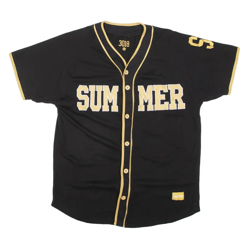 3018 Summer Baseball Mens Jersey Black USA Button Neck L