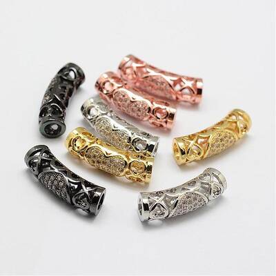 Brass Micro Pave Cubic Zirconia Tube Beads