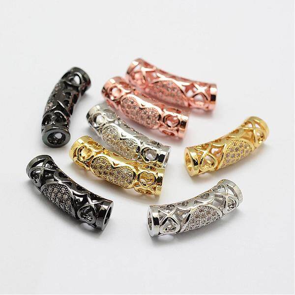 Brass Micro Pave Cubic Zirconia Tube Beads