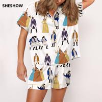 SHESHOW Hamilton Satin Pajama Set For Women Print Comfy Satin Sleepwear & Loungewear Pjs Printing Silky Top & Bottoms