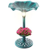 Best Choice Products Solar Lighted Pedestal Bird Bath w/ Planter, Integrated Panel