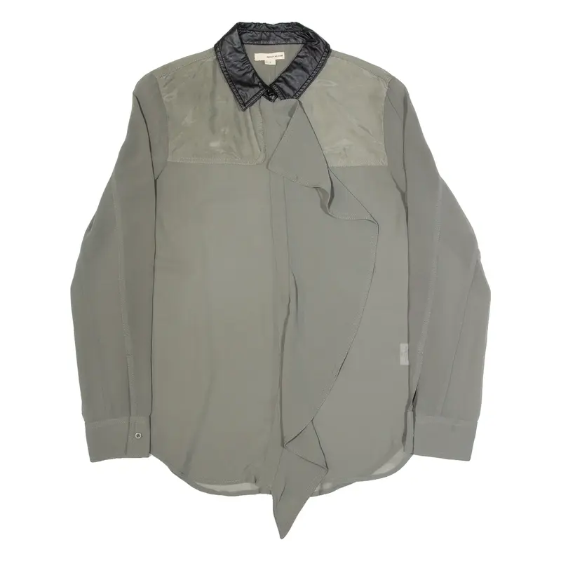 DKNY Frill Womens Shirt Grey Collared Long Sleeve XXS