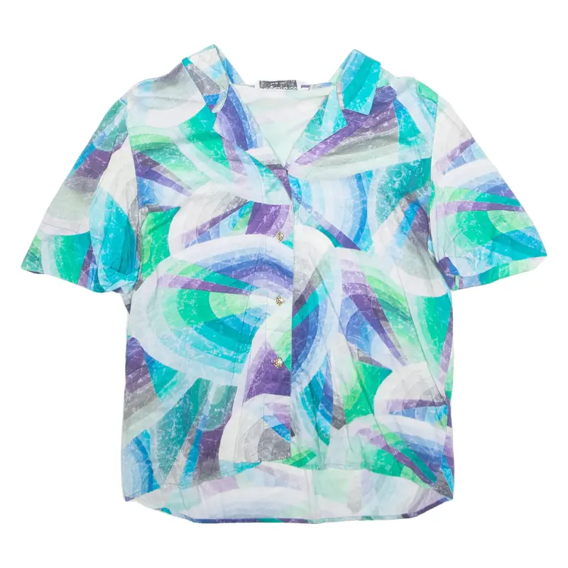 ROLANGE MONDER Womens Printed Shirt Blue Collared Crazy Pattern M