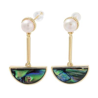 Pearl & Paua Shell Dangle Stud Earrings