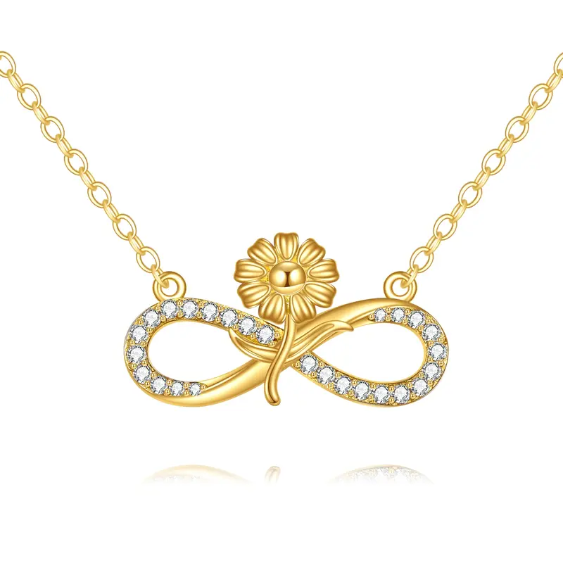 14K Gold Cubic Zirconia Sunflower & Infinity Symbol Pendant Necklace