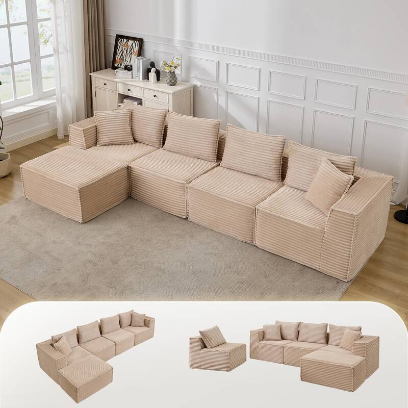 Garvee 137 Modular Sectional Sofa, Modern Cloud Sectional Couch with Deep Seat, L-Shape Boneless Couch with Chaise for Livin...