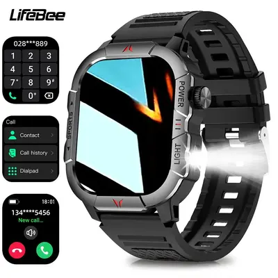 LIFEBEE Men's Smart Watch, IP68 Waterproof 2.01-inch Screen Tactical Smart Watch with LED Flashlight, 120+Sports Mode Civil...