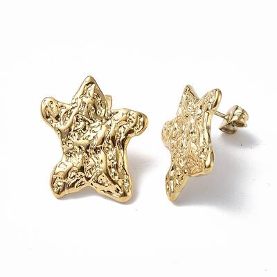Ion Plating(IP) 304 Stainless Steel Textured Star Stud Earrings for Women