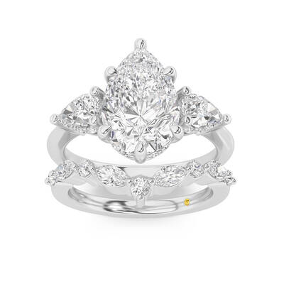 Celestia Lab Grown Pear Shaped Diamond Engagement Ring with The Angelina Wedding Band | 18K White Gold 2 3/8 ct. tw.