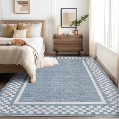 Garvee Washable Area Rug 4x6 - Soft, Low Pile, Non Slip Backing - Durable, Stain Resistant - Blue - Living Room, Nursery, Kit...