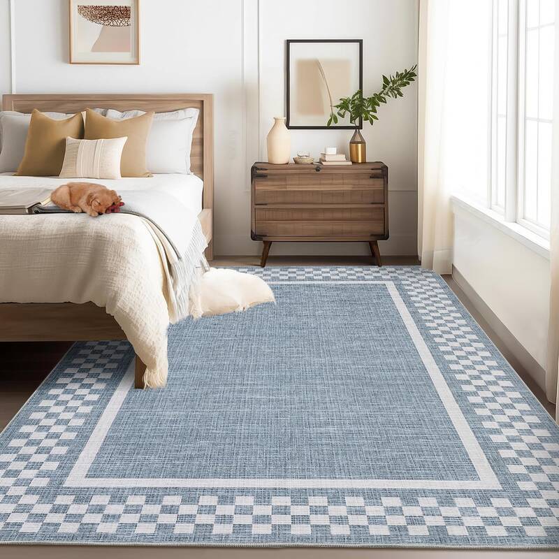 Garvee Washable Area Rug 4x6 - Soft, Low Pile, Non Slip Backing - Durable, Stain Resistant - Blue - Living Room, Nursery, Kit...