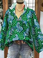 Women's Leopard Print Curved Hem Blouse, Classy Elegant Bohemian Casual Long Sleeve Tie Neck Top for Summer, Women's Clothing...