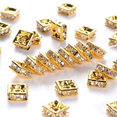 Brass Rhinestone Spacer Beads