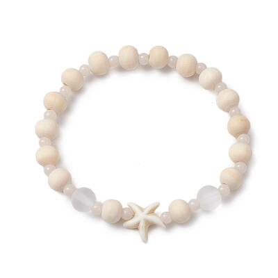 Synthetic Turquoise & Wood & Glass Beaded Stretch Bracelets for Women