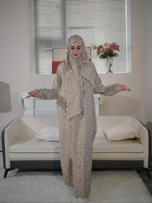 Women's Ditsy Floral Print Kaftan Dress with Hijab, Modest Fashion Long Sleeve Maxi Dress for Daily Wear, Women Islamic Cloth...