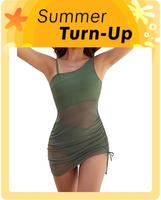 BMJL Mesh Sheer Sarong Wraps One Shoulder Bathing Suit Women Tummy Control One Piece Swim Dress Outdoorfun FathersDayGift