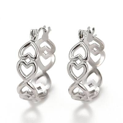 Non-Tarnish Hollow Heart 304 Stainless Steel Hoop Earrings for Women