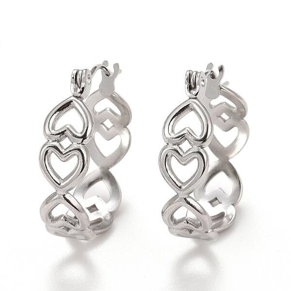 Non-Tarnish Hollow Heart 304 Stainless Steel Hoop Earrings for Women