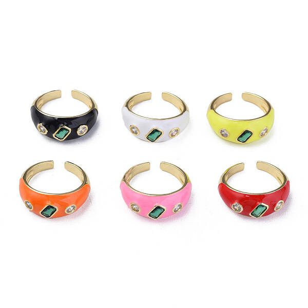 Cubic Zirconia Open Cuff Ring with Enamel