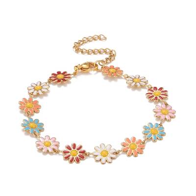 Enamel Daisy Link Chains Bracelet