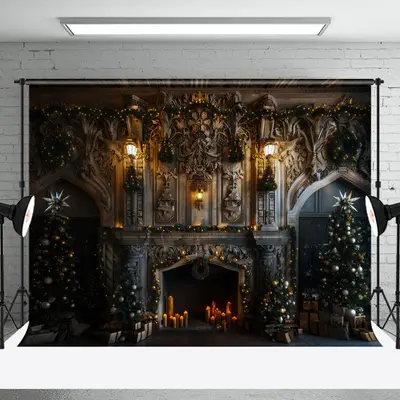 Christmas Trees Luxury White Wall Photo Backdrop