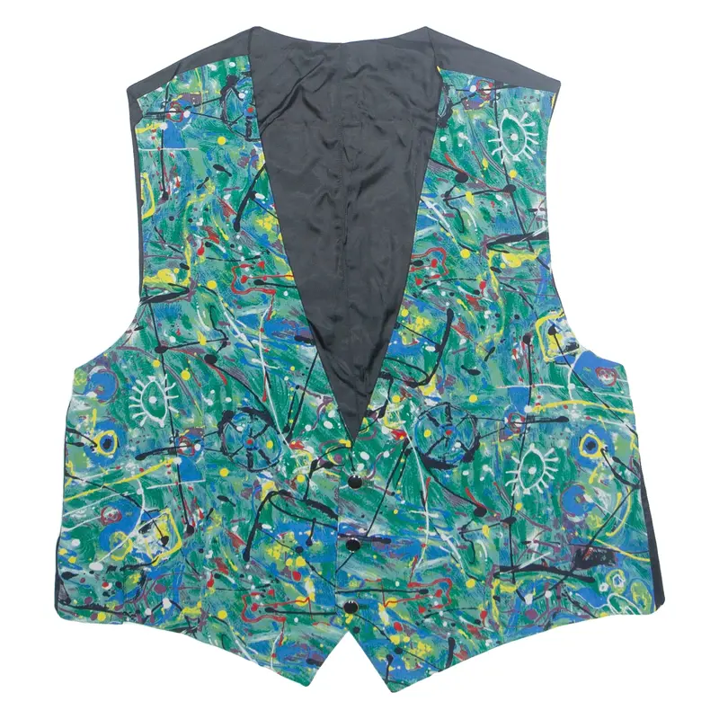 Mens Waistcoat Green Crazy Pattern L