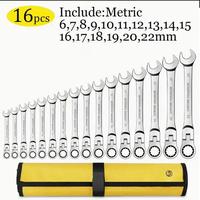16-Piece Ratchet Wrench Set, 6-22mm Ring Ratchet Combination Wrench Set, Multi-Purpose Dual Purpose Ratchet Wrench Set, Hand ...
