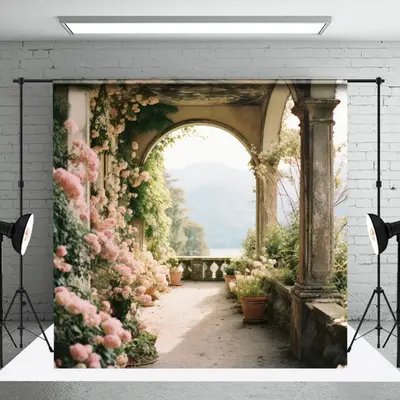 Pink Floral Retro Arch Spring Backdrop For Photo - Aperturee