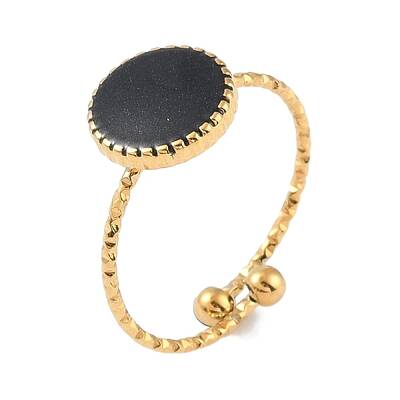 Ion Plating(IP) 304 Stainless Steel Enamel Flat Round Open Cuff Rings for Women