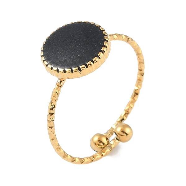 Ion Plating(IP) 304 Stainless Steel Enamel Flat Round Open Cuff Rings for Women