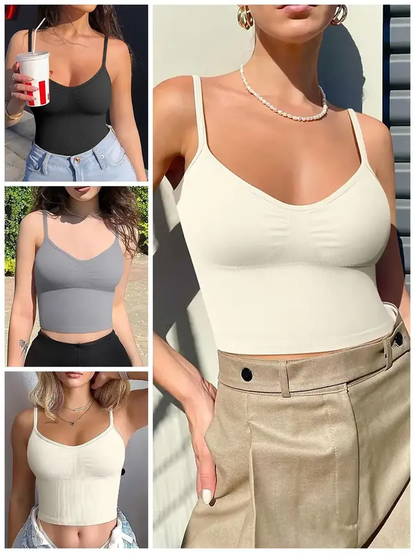 Women's Basic Solid Sports Cami Top, Seamless Crop Sports Vest, Gym Vest, Pickleball Clothes, Tennis Outfits, Running Vest, L...