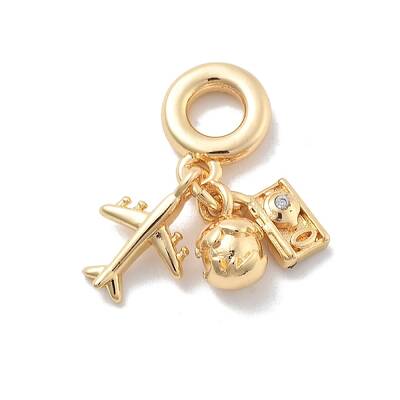 Brass Clear Cubic Zirconia Plane & Egg & Camera European Dangle Charms