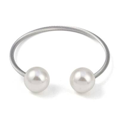 304 Stainless Steel & Plastic Round Bead Open Cuff Bangles
