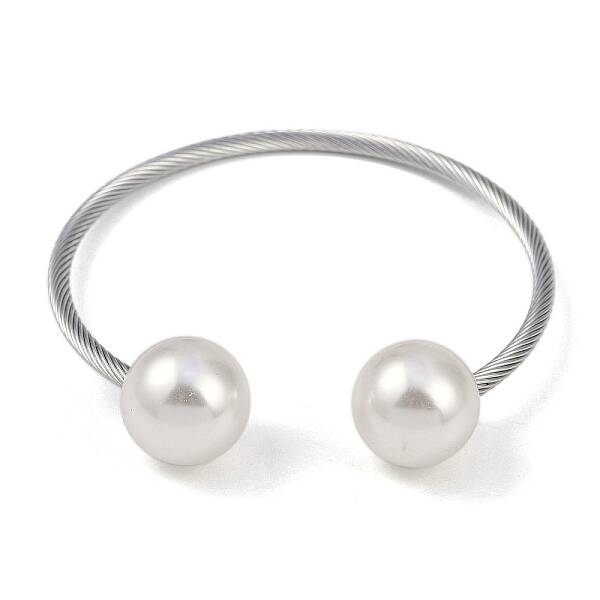 304 Stainless Steel & Plastic Round Bead Open Cuff Bangles