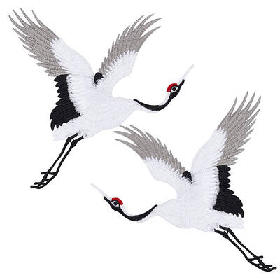 2Pcs 2 Style Crane Pattern Water Soluble Computerized Embroidery Cloth Sew on Appliques