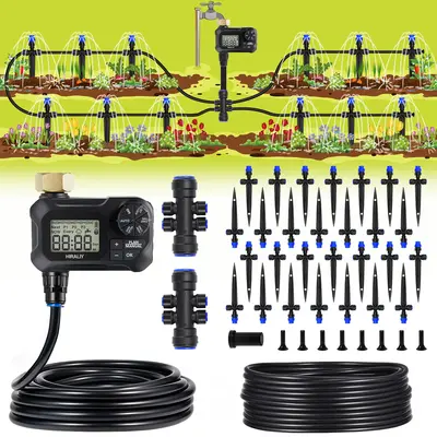 HIRALIY Automatic Drip Irrigation Kits with Water Timer, Quick Connector Garden Watering System with Easy Programmable Hose T...