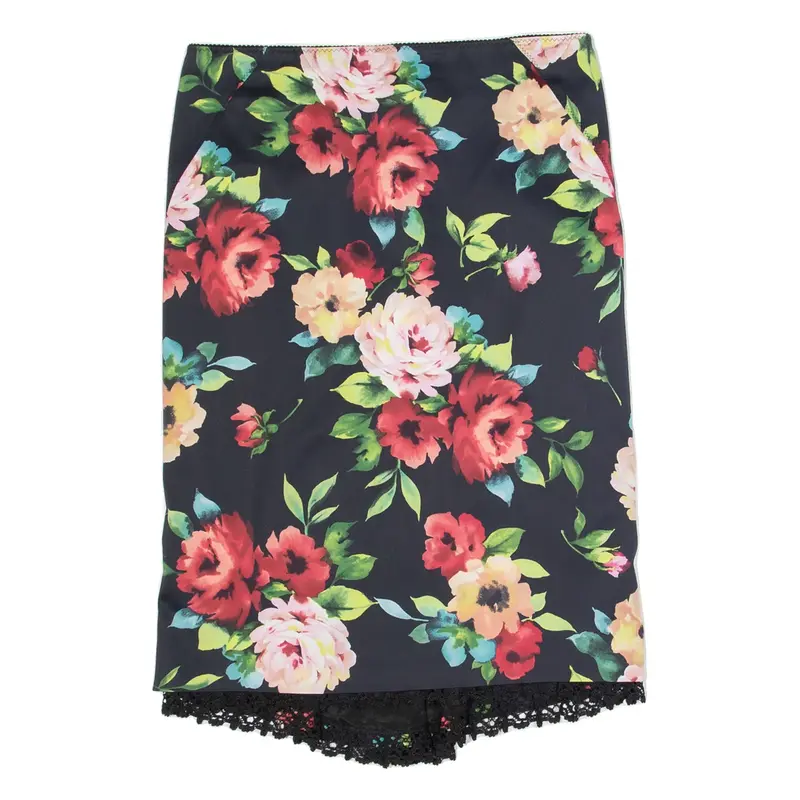 KAREN MILLEN Womens Straight Skirt Black Knee Length Floral UK 12