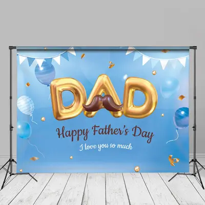 Balloons Moustache Blue Happy Fathers Day Backdrop - Aperturee