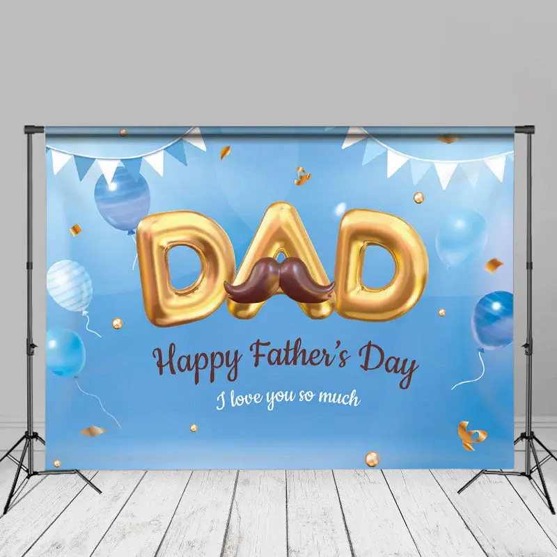 Balloons Moustache Blue Happy Fathers Day Backdrop - Aperturee