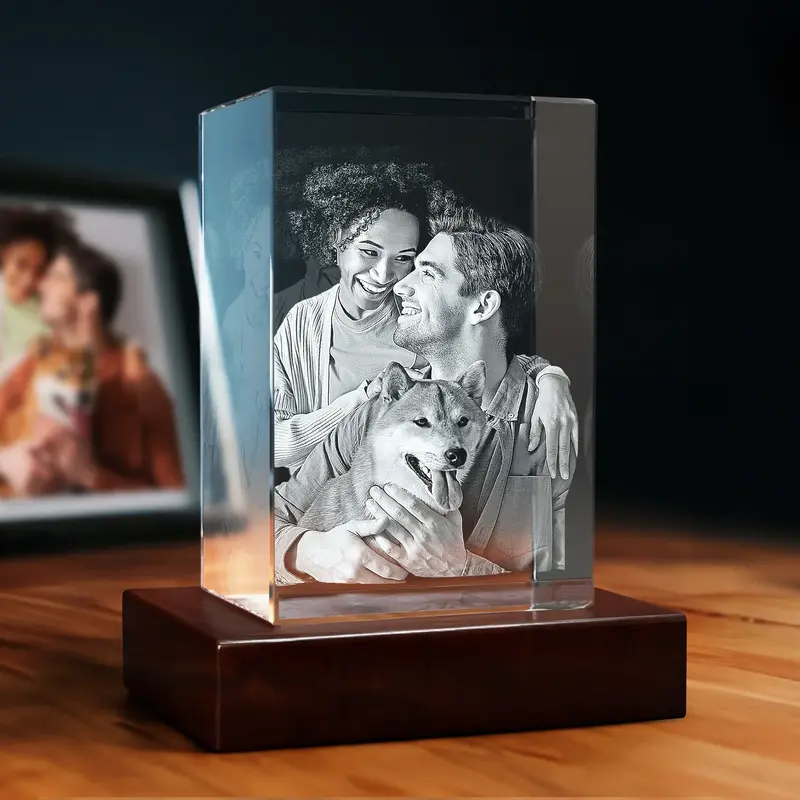 3D Memory Crystal™ - Tabletop - Rectangle - Pet Lovers-4K HD / Large