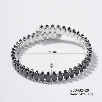 Elegant Brass Pave Black Cubic Zirconia Rhombus Open Cuff Bracelet for Women