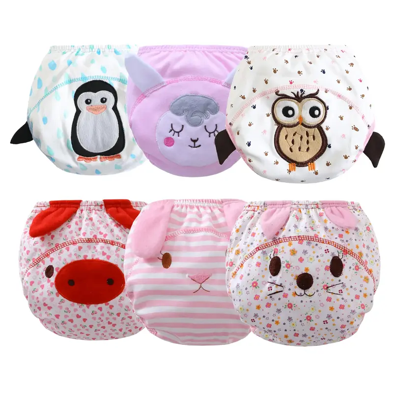6-Pack Cute Cotton Reusable Baby Training Pants Embroidery Soft Potty Toddler Underpants for Baby Girls Waterproof Breathable...